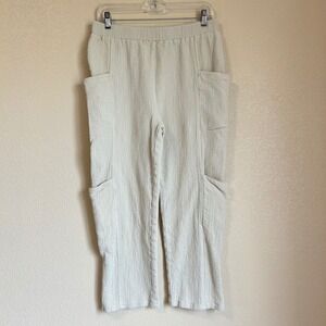 Grade Gather Size L Pants Tan Cotton Gauze Thick Cargo Boho Asian Jedi Lagenlook